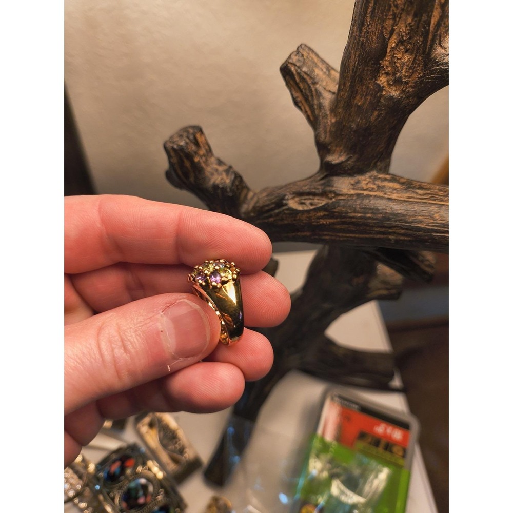 Gold Over Sterling Silver Multi Gemstone Ring Tested And Genuine Size 8 - Picture 4 of 12